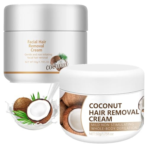 Krmspe Facial Depilatory And Hair Removal Cream For Women Coconut Facial Hair Removal Cream For Upper Lip And Chin For Face Hair Remover For Body Sensitive Skin Gentle And Non-Irritating (2Pcs)