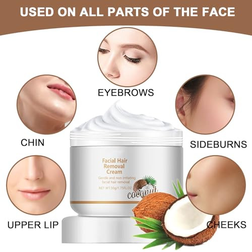Krmspe Facial Depilatory And Hair Removal Cream For Women Coconut Facial Hair Removal Cream For Upper Lip And Chin For Face Hair Remover For Body Sensitive Skin Gentle And Non-Irritating (2Pcs)