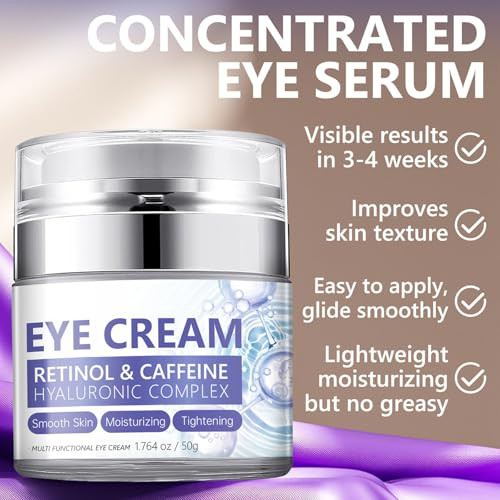 Krmspe Caffeine Eye Cream For Dark Circles And Puffiness Retinol Eye Cream For Anti-Aging & Wrinkles Firming & Repair Under Eye Moisturizer For Hydrating Reduce Fine Lines Smoothing Skin Care 1.76 Fl Oz