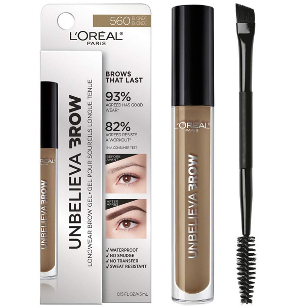 L'Oreal Paris Unbelieva-Brow Longwear Waterproof Tinted Brow Gel Smudge-Resistant Transfer- Proof Quick Drying Easy And Quick Application With Precise Brush Dark Brunette 0.15 Fl. Oz.