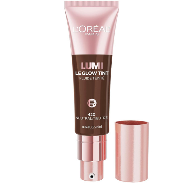 L'Oreal Paris Lumi Le Glow Skin Tint Lightweight Water-Based Tinted Serum With Foundation-Like Coverage Glow Illuminator Neutral 200 0.85 Fl Oz