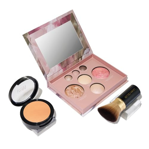 Laura Geller York Matte Baked Starter Kit: Double Take Powder Foundation Golden Medium And Best Of The Best Face Palette And Retractable Angled Kabuki Brush