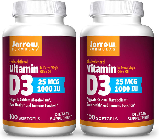Jarrow Formulas Vitamin D3 1000 Iu - 100 Softgels, Pack Of 2 - Bone Health, Immune Function & Calcium Metabolism Support - 200 Total Servings