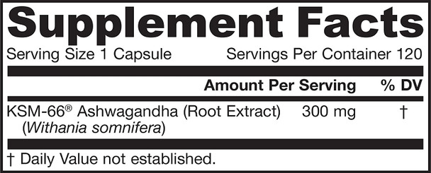 Jarrow Formulas Ashwagandha (Withania somnifera) Extract 300 mg 120 Veggie Caps