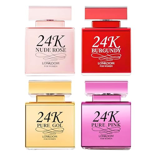 Lonkoom 24K Perfumes For Women Floral Fruity Eau De Parfum Long Lasting Fragrance Sweet Perfume Set 24K Pure Gold Pink Burgundy Nude Rose