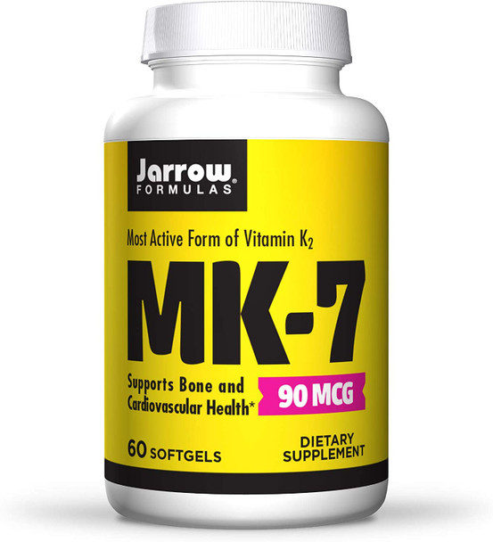 Jarrow Formulas Mk-7 90 Mcg - 60 Softgels - Superior Vitamin K Product For Building Strong Bones - Supports Heart & Cardiovascular Health - 60 Servings