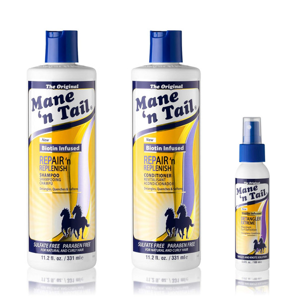 Mane Ã¢‚¬„¢N Tail Sulfate Repair Ã¢‚¬„¢N Replenish (15.2 Set W Defining) Gentle Cleaning And Replenishing System For Natural And Curly Hair Curl Defining Vegan Formula