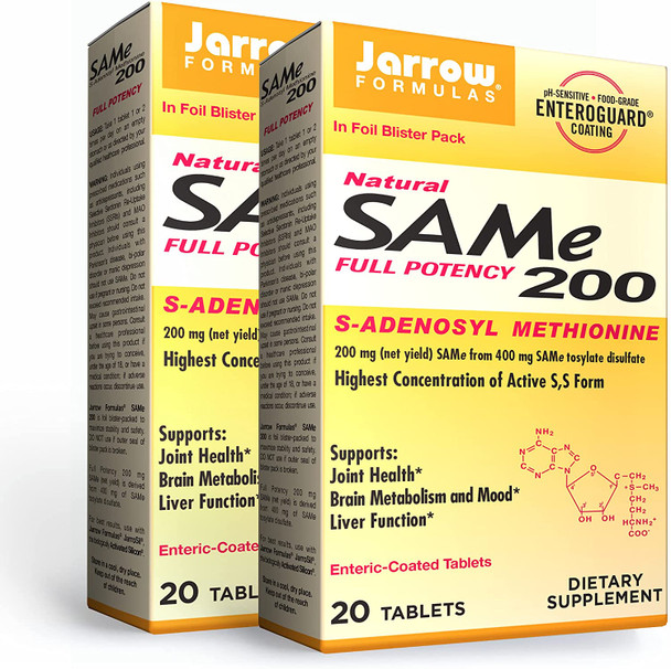 Jarrow Formulas Same 200 Mg - 20 Tablets, Pack Of 2 - Highest Concentration Of Active S,S Form - Supports Joint Health, Liver Function, Brain Metabolism, Mood & Antioxidant Defense - 40 Total Servings
