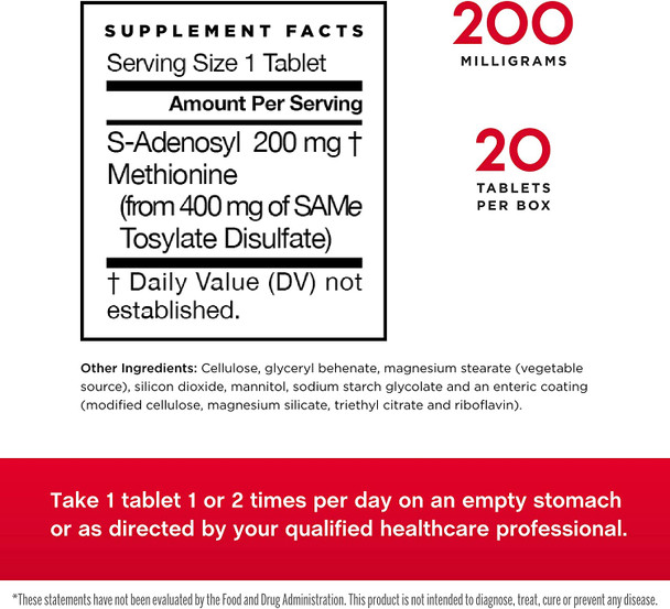 Jarrow Formulas Same 200 Mg - 20 Tablets, Pack Of 2 - Highest Concentration Of Active S,S Form - Supports Joint Health, Liver Function, Brain Metabolism, Mood & Antioxidant Defense - 40 Total Servings