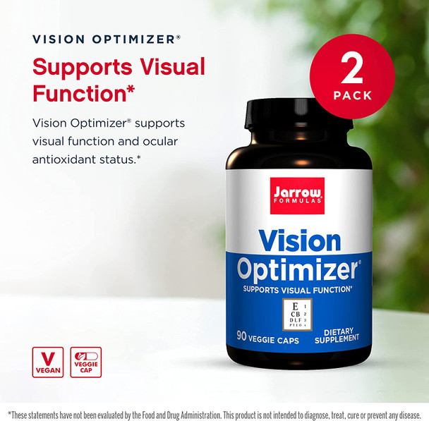 Jarrow Formulas Vision Optimizer - 90 Veggie Caps, Pack Of 2 - Supports Visual Function - Contains More Than 10 Vitamins, Phytonutrients & Herbs - 60 Total Servings