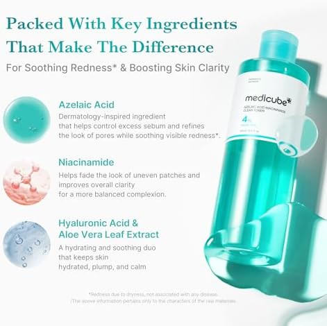 Medicube Azelaic Acid Niacinamide Clarifying Toner Troubled Skin Care Ideal For Purifying & Calming 4% Azelaic Acid & 2% Niacinamide Soothing Daily Toner Korean Skin Care 8.45 Fl.Oz