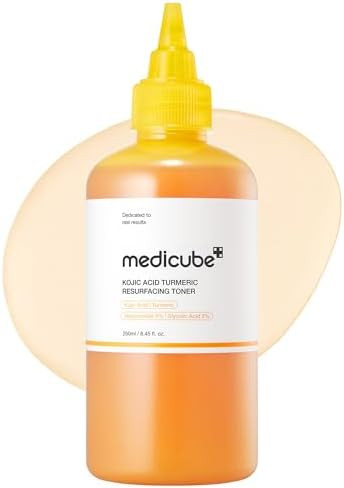 Medicube Kojic Acid Turmeric Smoothing Toner For Face & Body Lightweight Toner For Balancing Uneven Skin Tone & Texture Niacinamide Glycolic Acid For Clear Glass Skin 8.45 Fl.Oz