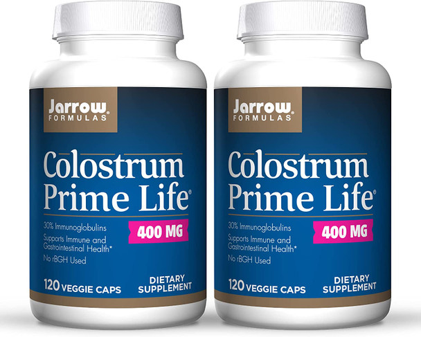 Jarrow Formulas Colostrum Prime Life 400 Mg - 120 Veggie Caps, Pack Of 2 - Contains 30% Immunoglobulins - Supports Immune & Gastrointestinal Health - Up To 240 Total Servings