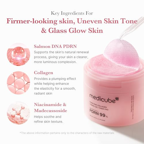 Medicube Salmon Dna Pdrn Pink Collagen Jelly Pad Korean Gel Toner Pads With Niacinamide Madecassoside Retinol Soothing Radiance & Uneven Skin Tone Korean Skin Care 70Pads