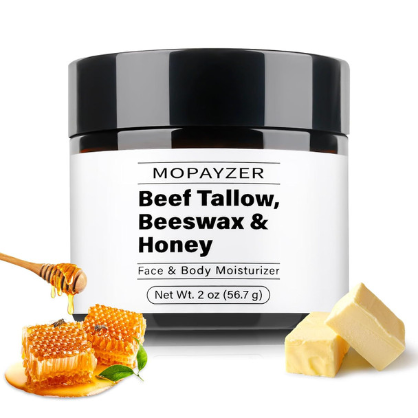 Mopayzer Beef Tallow For Skin Whipped Tallow Balm For Face & Body Grass Fed Beef Tallow Moisturizer With Tallow Beeswax & Honey Organic Face Cream For Skin Care Moisturizes & Repairs Dry Skin 2 Oz
