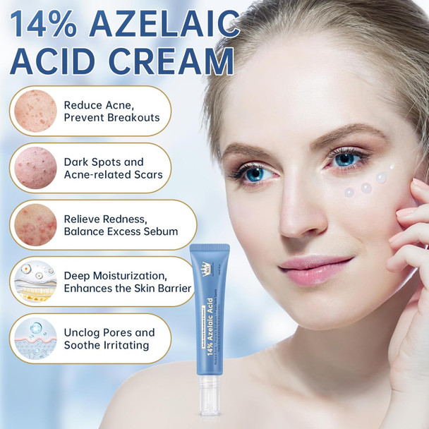 Mopayzer Azelaic Acid 14% Acne Cream For Redness Relief Dark Spots Facial Serum With Niacinamide & Vitamin C Prevent Acne Breakouts Azelaic Acid Serum For Balance Excess Sebum & Soothe Irritation 1 Oz.