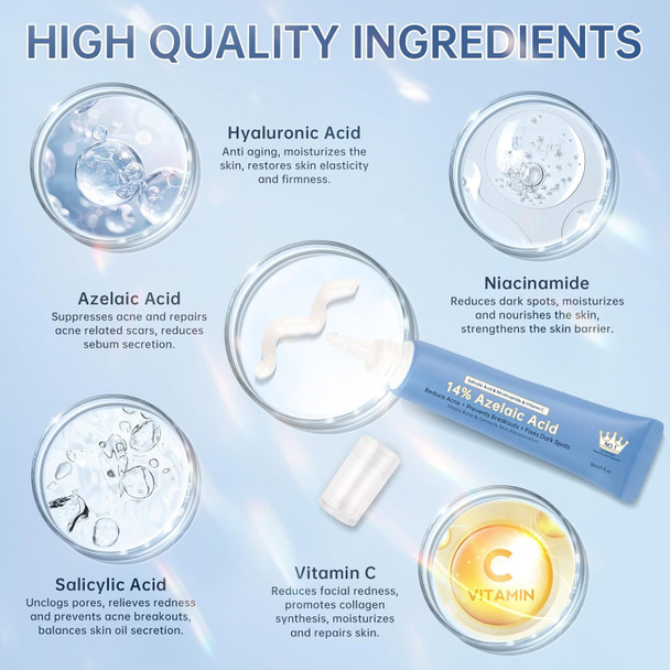 Mopayzer Azelaic Acid 14% Acne Cream For Redness Relief Dark Spots Facial Serum With Niacinamide & Vitamin C Prevent Acne Breakouts Azelaic Acid Serum For Balance Excess Sebum & Soothe Irritation 2 Oz.