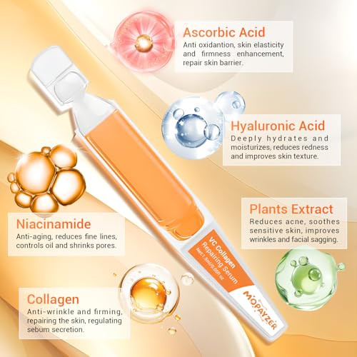 Mopayzer Vitamin C Serum With Niacinamide 30 Pcs Vitamin C Collagen Serum For Face Anti Aging Face Serums For Fine Lines Spots & Wrinkles Intense Hydration Boosts Collagen Daily Skin Care Ampoule Essence