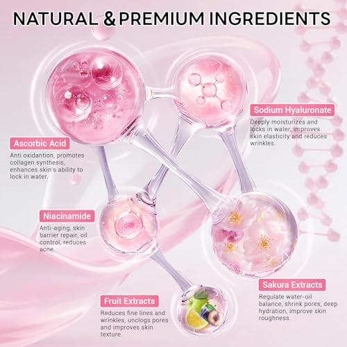 Mopayzer Japan Sakura Serum Ampoule Intensive Hydration & Soothing Skin Cherry Blossom Essence Ampoules For Face Sakura Extract + Vitamin C Smooth Fine Lines Moisturizing Skin Care 2 Boxes Of 20 Ampoules