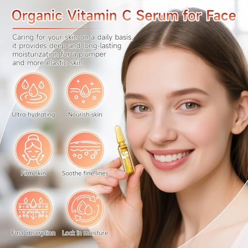 Mopayzer Vitamin C Face Serum Hyaluronic Acid + Niacinamide + Ascorbic Acid Anti Aging Facial Serum Ampoules For Wrinkles Firmness & Moisturizing Organic Vitamin C For Face With Three Boxes Of 21 Ampoules