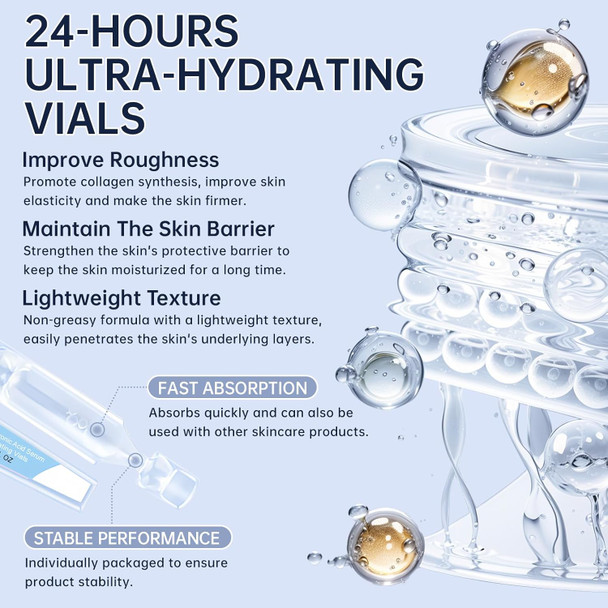 Mopayzer 3% Hyaluronic Acid Serum Ultra-Hydrating Vials 30Pcs Hyaluronic Acid Tubes Wake Nature Perfection Hyaluronic Serum For Face Ultra Hydrating Essence With Collagen & Hyaluronic