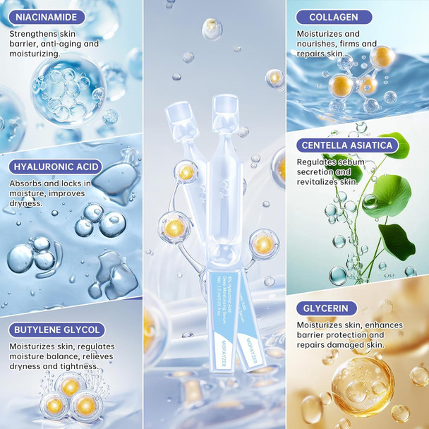 Mopayzer 30 Pcs 5% Hyaluronic Acid Serum Ultra-Hydrating Vials Hyaluronic Acid Tubes Wake Nature Perfection Hylunaric Acid Serum Single-Use Ultra-Hydrating Essence For Face