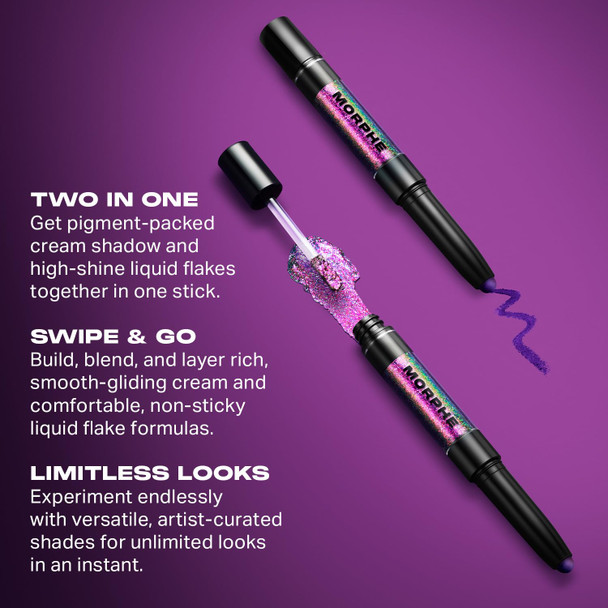 Morphe Mixed Signals Dual-Ended Eyeshadow Stick - Cream Eyeshadow Pigment & Chrome Liquid Flakes For Bold Layered Eye Makeup Looks - Into It/Over It (0.96 Oz)