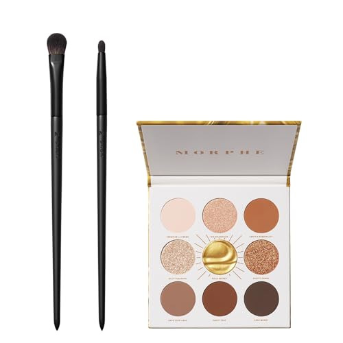 Morphe Rich & Foiled Palette & Vegan Bold Brush Duo - Gold Seeker Eyeshadow Palette + V202 & V203 Vegan Eyeshadow Brushes - Highã¢‚¬˜Impact Foil Metallic Look Kit
