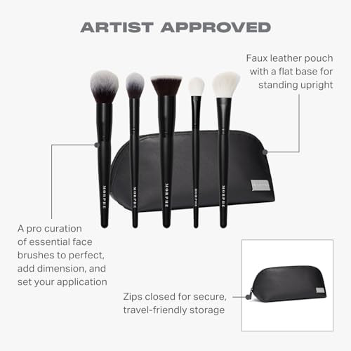 Morphe Face The Beat Makeup Brushes - 5 Piece Makeup Brush Set With Foundation Blush Contour & Blending Brushes - Made With Synthetic Bristles & Includes Makeup Brush Case (5 Count)