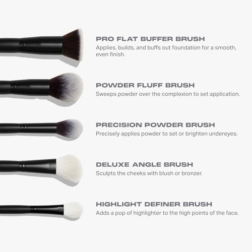 Morphe Face The Beat Makeup Brushes - 5 Piece Makeup Brush Set With Foundation Blush Contour & Blending Brushes - Made With Synthetic Bristles & Includes Makeup Brush Case (5 Count)