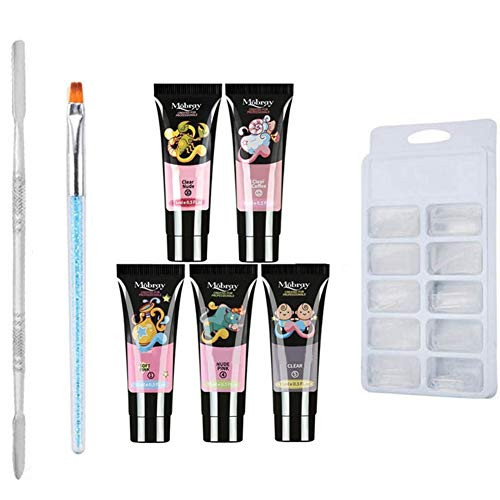 Novobey Poly Nail Gel Kit Includes 5 Colors Quick Drying Nail Builder Poly Nail Gel Nail Brush Model Nail Tips And Nail Scraper Nail Manicure Kit For Nail Enhancement
