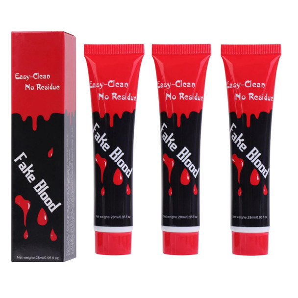 Novobey 3 Pack Halloween Fake Blood Realistic Effect Washable Fake Blood Halloween Liquid Blood For Clothes Zombie Vampire And Monster Sfx Makeup 28Ml Each (3Pack Red)