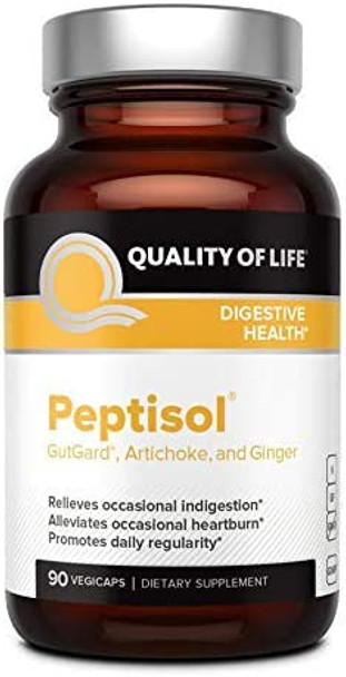 Quality of Life Peptisol  Premium All Natural Digestion Support Supplement - Supports Upset Stomach, Heartburn, Indigestion, Overall Digestive Health