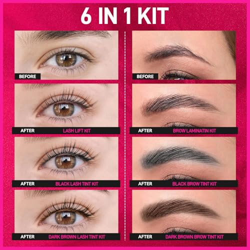 Novobey 6 In 1 Lash Lift & Brow Lamination Kit Brow & Lash Lift Kit With Double Black Brown Color Curling Perming & Voluminous Lashes Brows With Complete Tools Salon & Home Use S For Her
