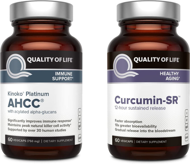 Quality of Life Immune Bundle - Fight Both with Kinoko Platinum AHCC Mushroom Extract and Microactive Curcumin SR