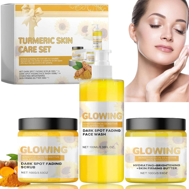 Omexry Turmeric Glow Combo Skincare Set Turmeric Skin Care Set Turmeric Glow Face Wash Turmeric Scrub Glow Butter And Glow Butter Face Care Set For Women (1 Set)