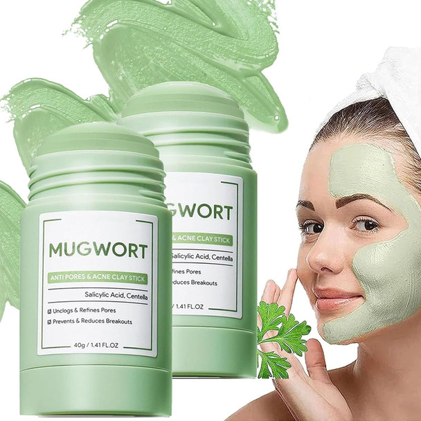 Omexry Mugwort Clay Mask Mugwort Mask Centella Clay Mask Stick Clay Stick Mask For Face Acne & Blackhead Remover Mask Green Clay Mask For All Skin Types (2Pc)