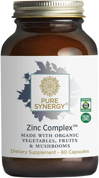Pure Synergy Zinc Complex | 60 Capsules | Zinc Supplement Made with Organic Ingredients | Non-GMO | Vegan | Made with Organic Fruit, Vegetables, and Mushrooms