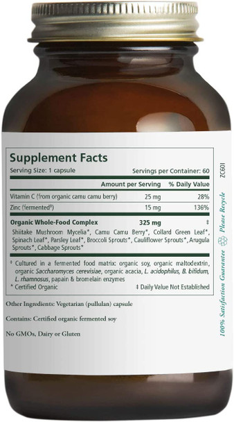 Pure Synergy Zinc Complex | 60 Capsules | Zinc Supplement Made with Organic Ingredients | Non-GMO | Vegan | Made with Organic Fruit, Vegetables, and Mushrooms