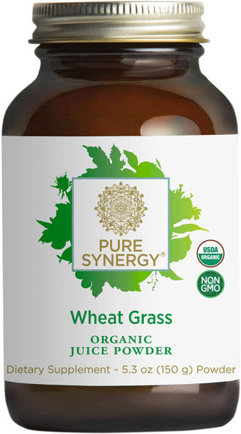 Pure Synergy Wheat Grass Juice | 5.3 oz Powder | USDA Organic | Non-GMO | Vegan | Made and Sourced in The USA | Cold-Juiced and Low-Temperature Dried