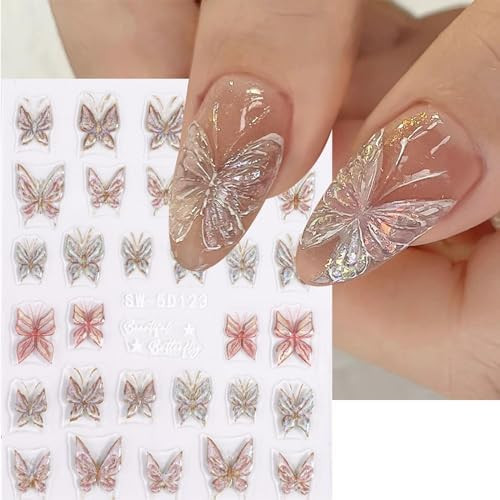 Reepic Cosmer 5D Butterfly Nail Art Stickers Decals Self-Adhesive Nail Decoration Accessories Pegatinas Uãƒ±As Nail Supplies For Woman Girls Diy Nail Art Design
