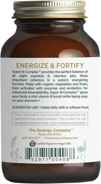 Pure Synergy Super B-Complex | 60 Tablets | Made with Organic Ingredients | Non-GMO | Made with Organic Veggies and Fruits and B Vitamins