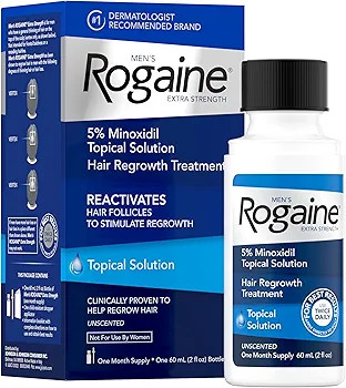Rogaine Men'S Rogaine Extra Strength 5% Minoxidil Topical Solution For Hair Loss & Regrowth Topical Treatment For Men Unscented Minoxidil Follicle Booster Liquid 1-Month Supply 2 Fl. Oz