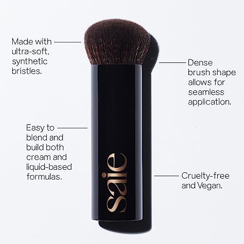 Saie Sun Melt Duo - The Big Brush - Soft Multi-Use Liquid + Cream Makeup Brush With Synthetic Bristles Bundled With Sun Melt Bronzer In Medium Bronze - Buildable Cream Contour Velvet Finish (1 Oz)