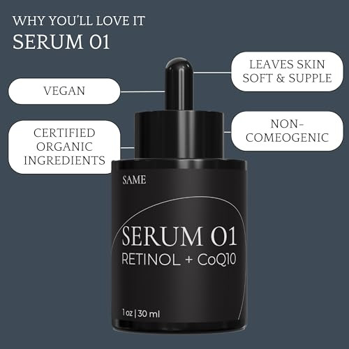 Same Skincare Face Serum 01: Coq10 Retinol Serum For Face Vitamin C Hyaluronic Acid Facial Serum Supports Anti Aging Acne Skin Texture Fine Lines & Wrinkles Organic Vegan Cruelty 1 Oz