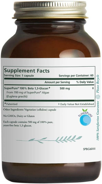 Pure Synergy SuperPure Beta 1,3-Glucan Extract | 60 Capsules | Non-GMO | Vegan | Algae-Based, Yeast-Free, 500 mg, Beta Glucan Supplement