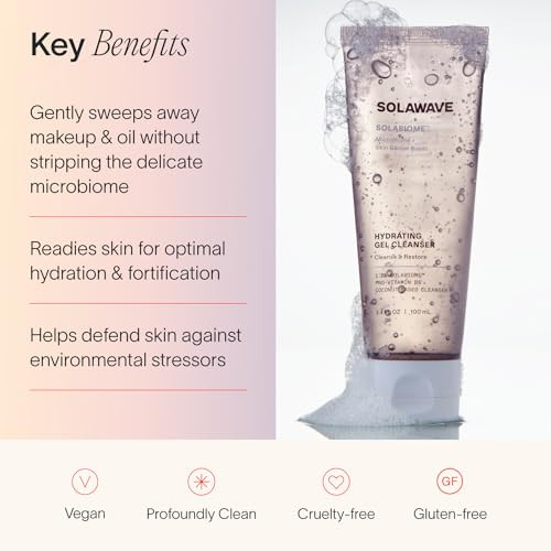 Solawave Probiotic Gel Facial Cleanser With Prebiotics And Pro Vitamin B5 Hydrating And Soothing Formula To Remove Makeup And Reduce Blemishes - Non-Comedogenic For All Skin Types (3.4 Fl Oz)