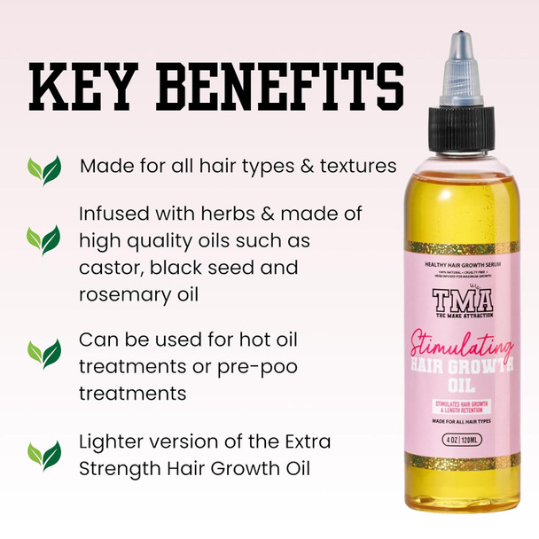 The Mane Attraction Hair Oil For All Hair Types Infused With Rosemary Oil Castor Oil & Black Seed Oil - Stimulating Hair Growth Seals In Moisture Soothes Irritated Scalp - 4 Fl Oz