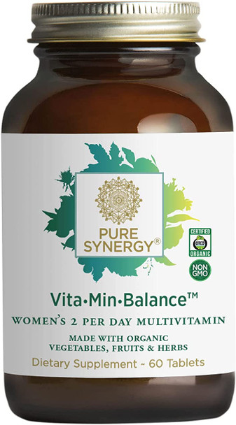 Pure Synergy VitaMinBalance | 60 Tablets | 2 Per Day Multivitamin for Women Made with Organic Ingredients | Non-GMO | Vegan | Made with Organic Vegetables, Fruit & Herbs