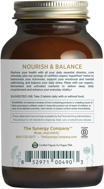 Pure Synergy VitaMinBalance | 60 Tablets | 2 Per Day Multivitamin for Women Made with Organic Ingredients | Non-GMO | Vegan | Made with Organic Vegetables, Fruit & Herbs